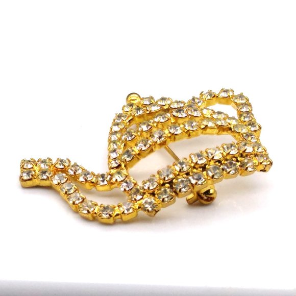 Vintage Crystal Outline Brooch, Gold Tone and Clear Teapot Lapel Pin, Whimsical - Picture 2 of 4
